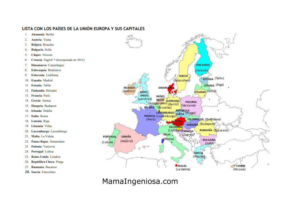 mapa de países de Europa y capitales
