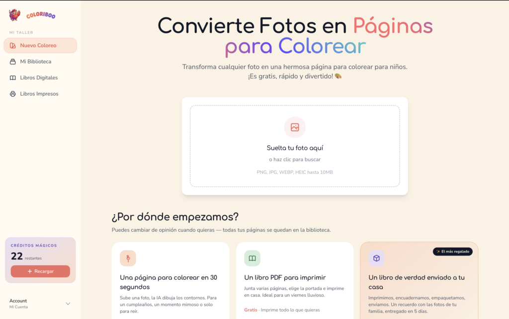 Captura de pantalla de una herramienta para crear dibujos personalizados para colorear